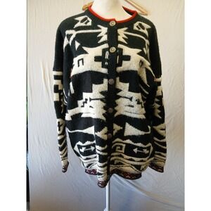 Vintage Cardigan Sweater Aztec Southwestern Large Oversized Midnight Blues